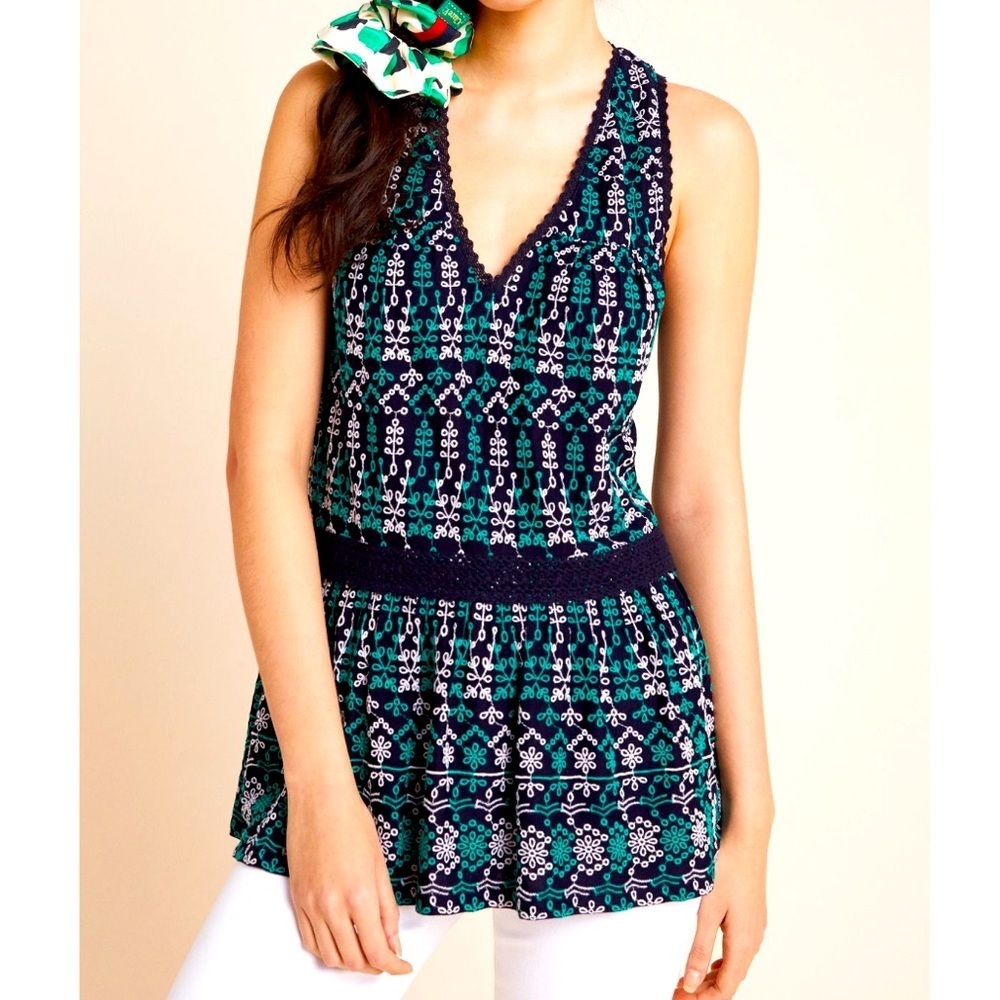 NWOT- Anthropologie Maeve Embroidered Peplum Top - Picture 2 of 6
